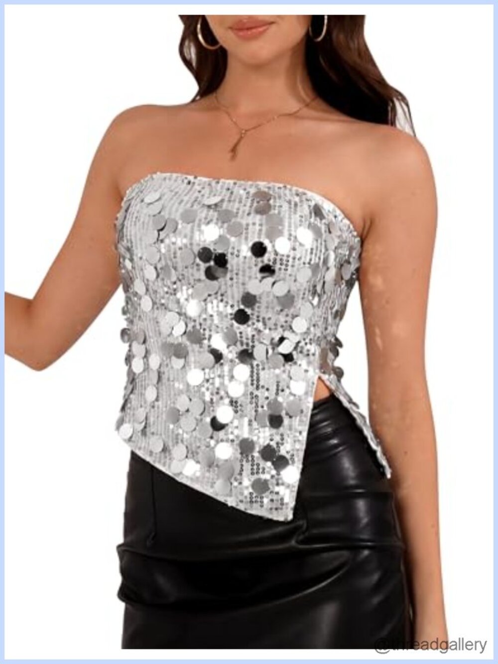 Sequin Sleeveless Split Crop Tube Top